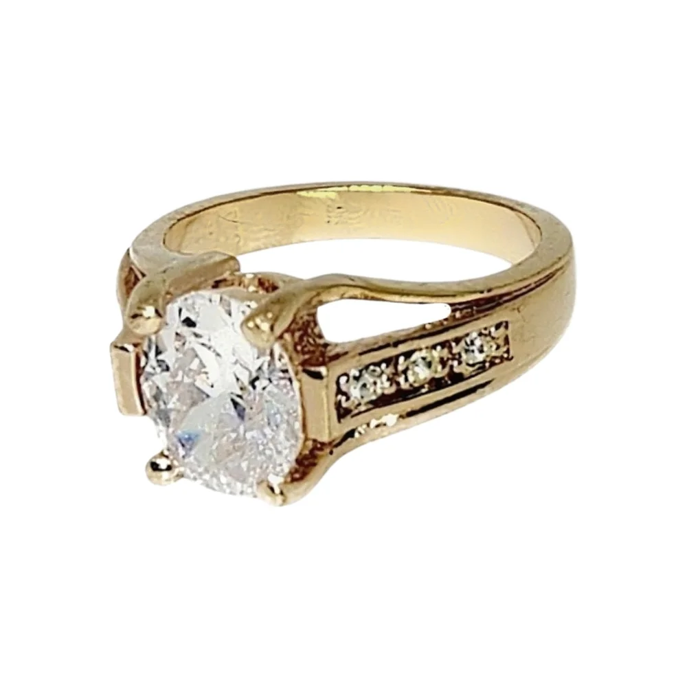 Gold Plated CZ Solitaire Ring with Accented Band | Size 8 | NWOT - Picture 4 of 5